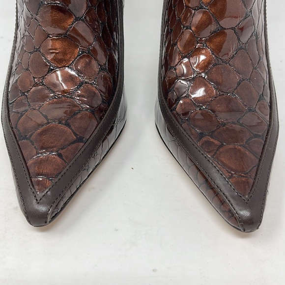 Embossed Leather Booties Brown - Picture 4 of 12